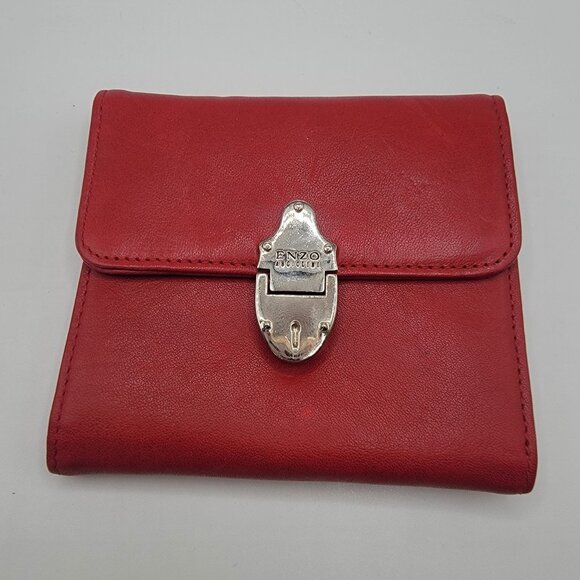 Enzo Angiolini Wallet Red Leather Snap Close Excellent Condition - Picture 1 of 7